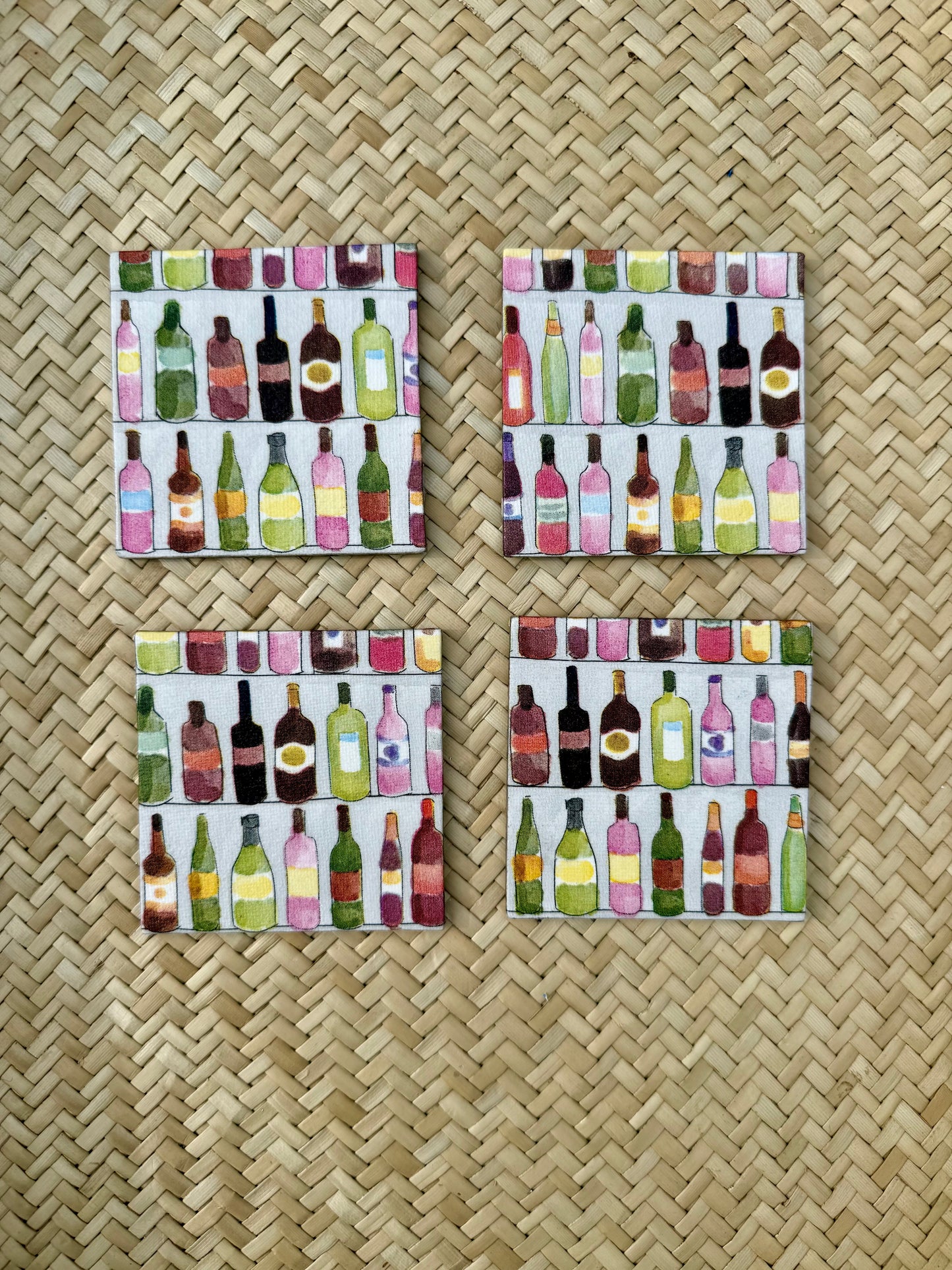 🍷 Cheers to Style – Liquor Bottle Magnet Set (3" Square, Set of 4)