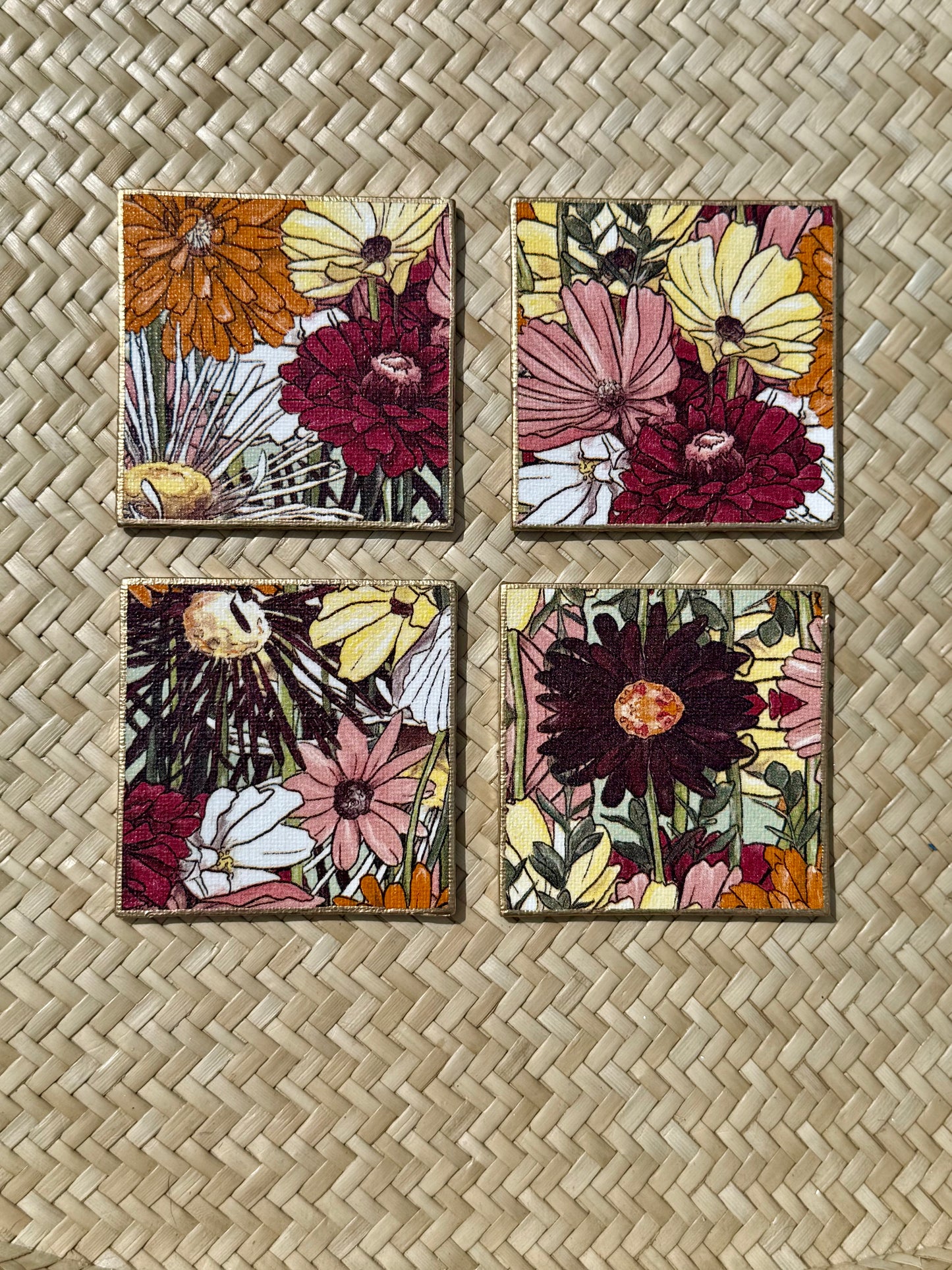 Bold Bloom Decoupage Magnets – Handcrafted Floral Set with Metallic Edges
