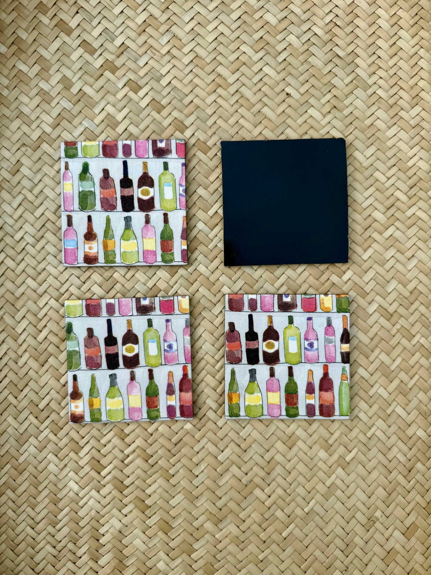 🍷 Cheers to Style – Liquor Bottle Magnet Set (3" Square, Set of 4)