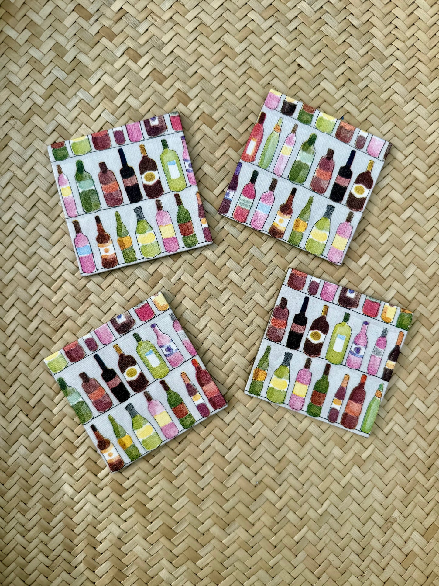 🍷 Cheers to Style – Liquor Bottle Magnet Set (3" Square, Set of 4)