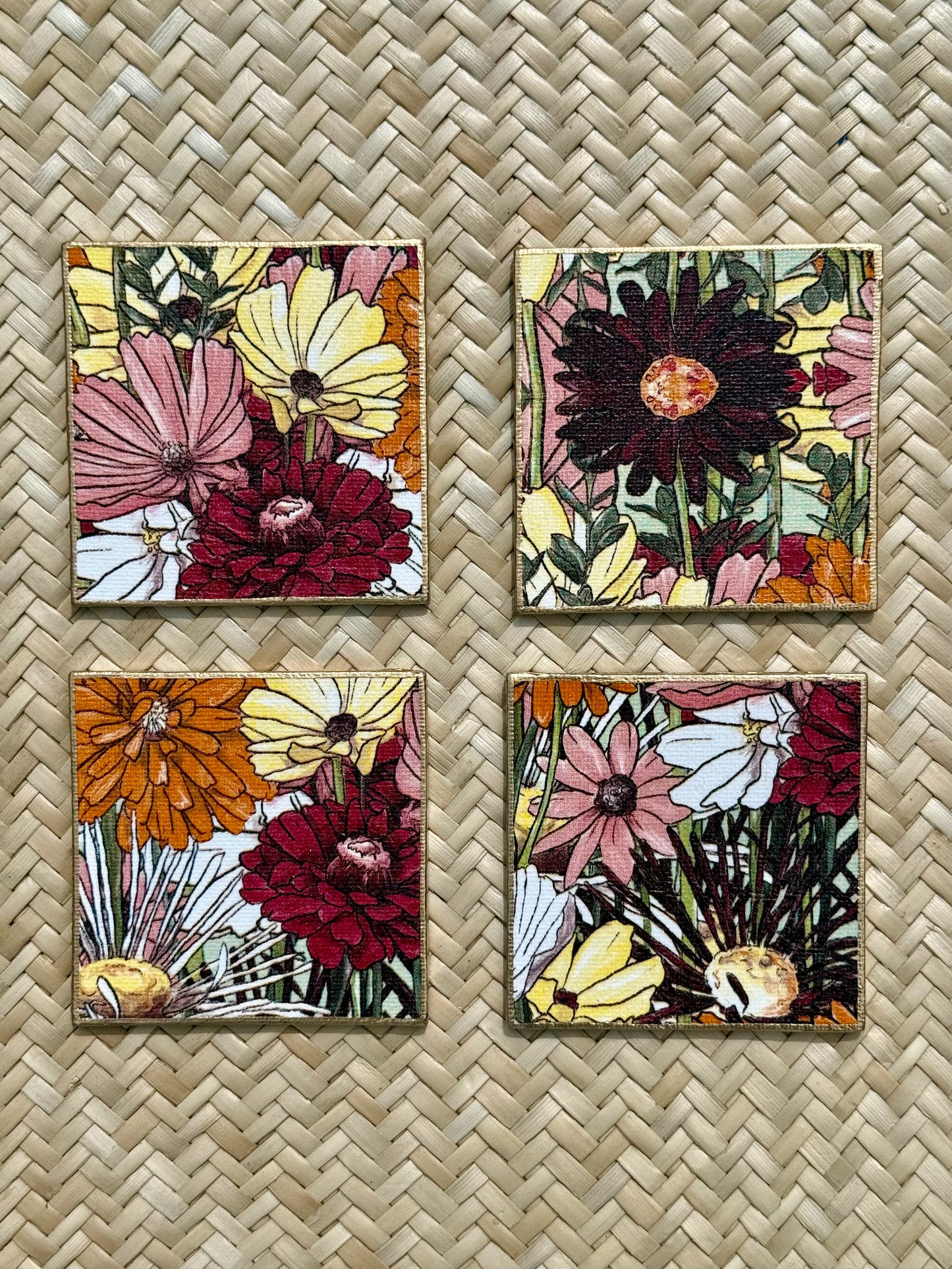 Bold Bloom Decoupage Magnets – Handcrafted Floral Set with Metallic Edges