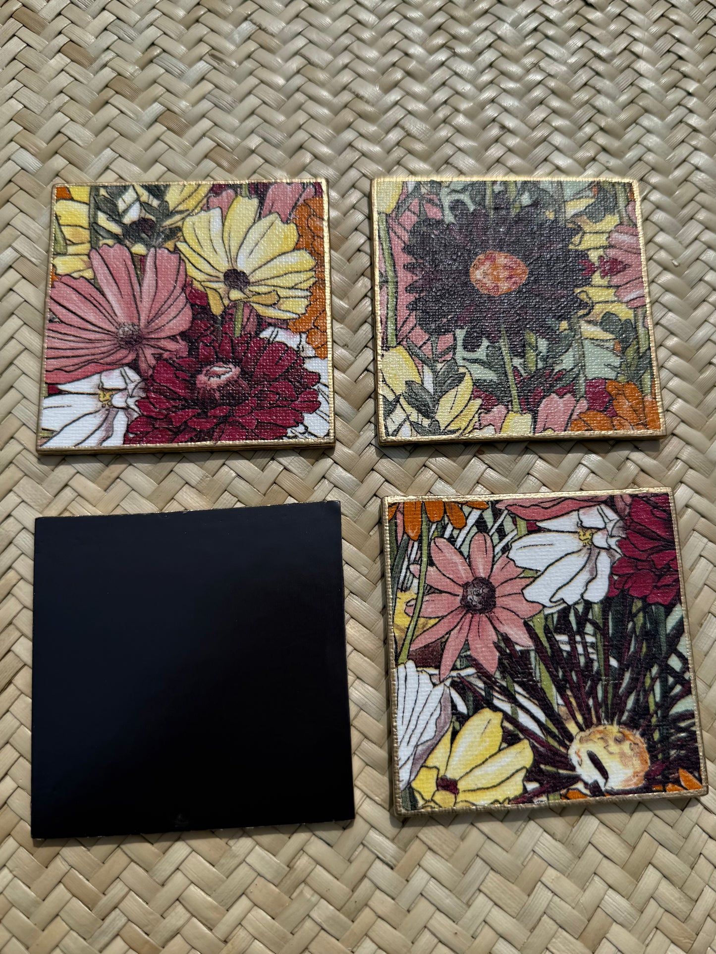 Bold Bloom Decoupage Magnets – Handcrafted Floral Set with Metallic Edges