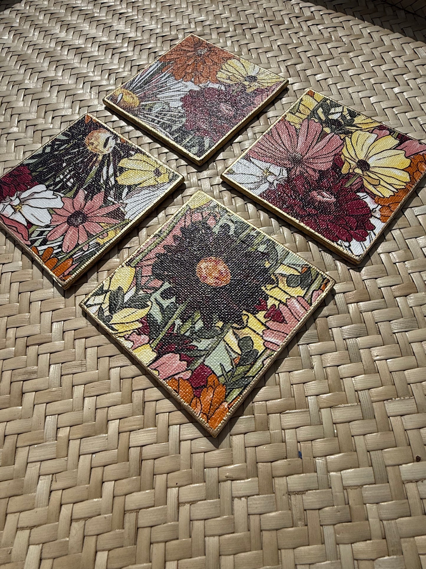 Bold Bloom Decoupage Magnets – Handcrafted Floral Set with Metallic Edges