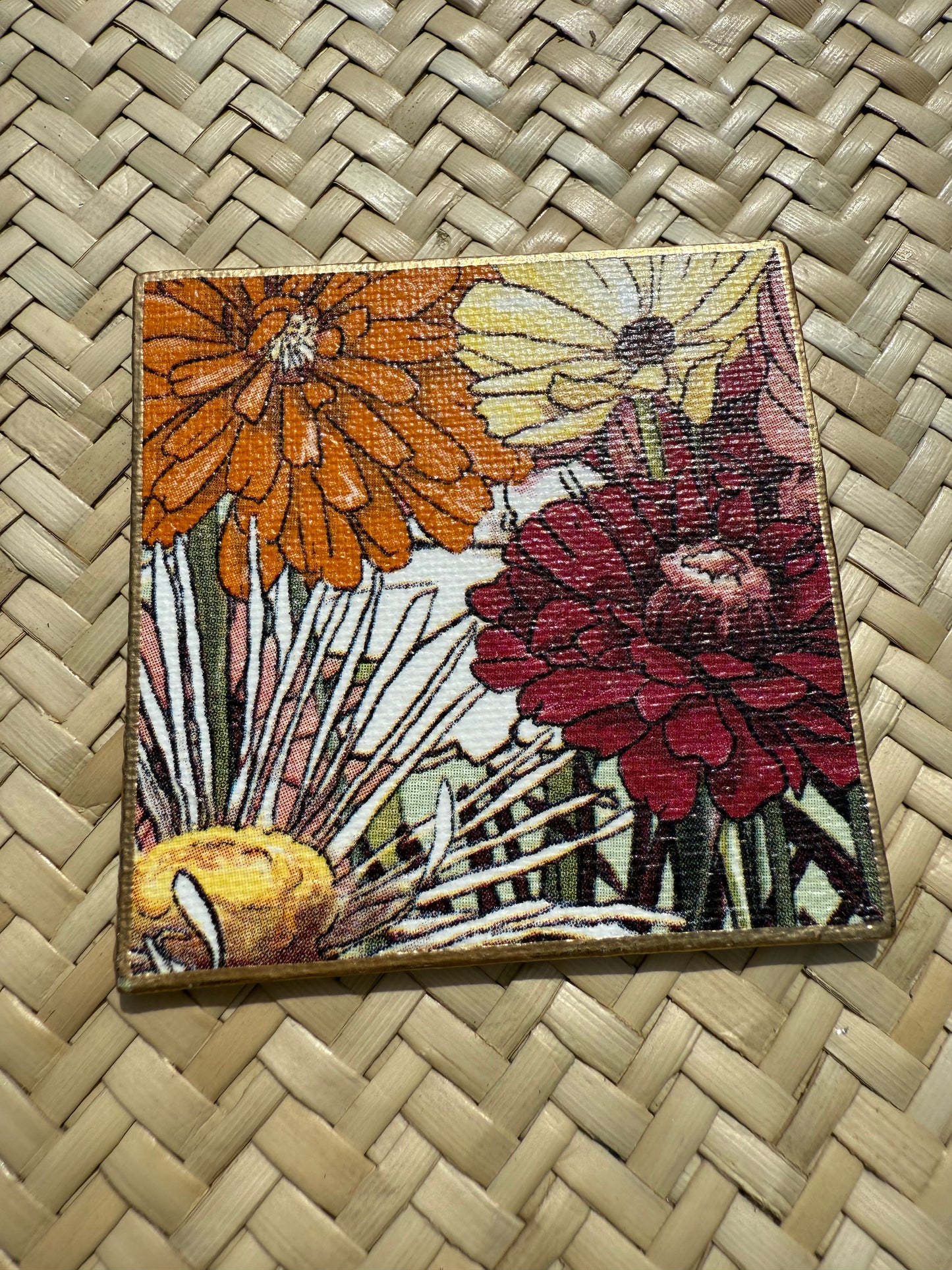 Bold Bloom Decoupage Magnets – Handcrafted Floral Set with Metallic Edges