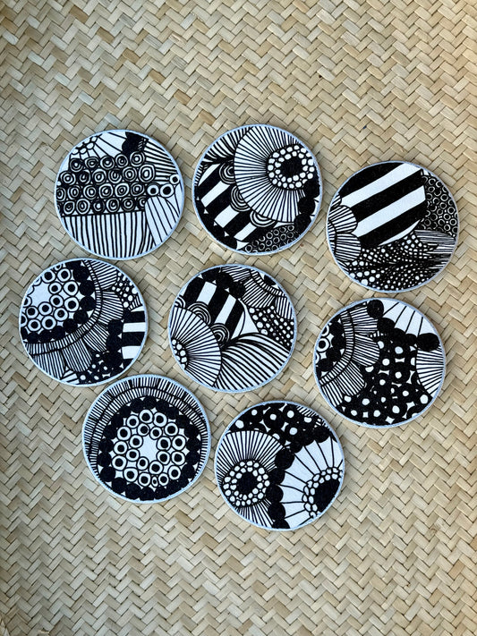 Black & White Modern Art Deco Decoupage Magnets – Circle or Square